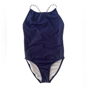 Melissa Odabash Girls One Piece Bathing Suit Swimsuit Navy 12 NWT